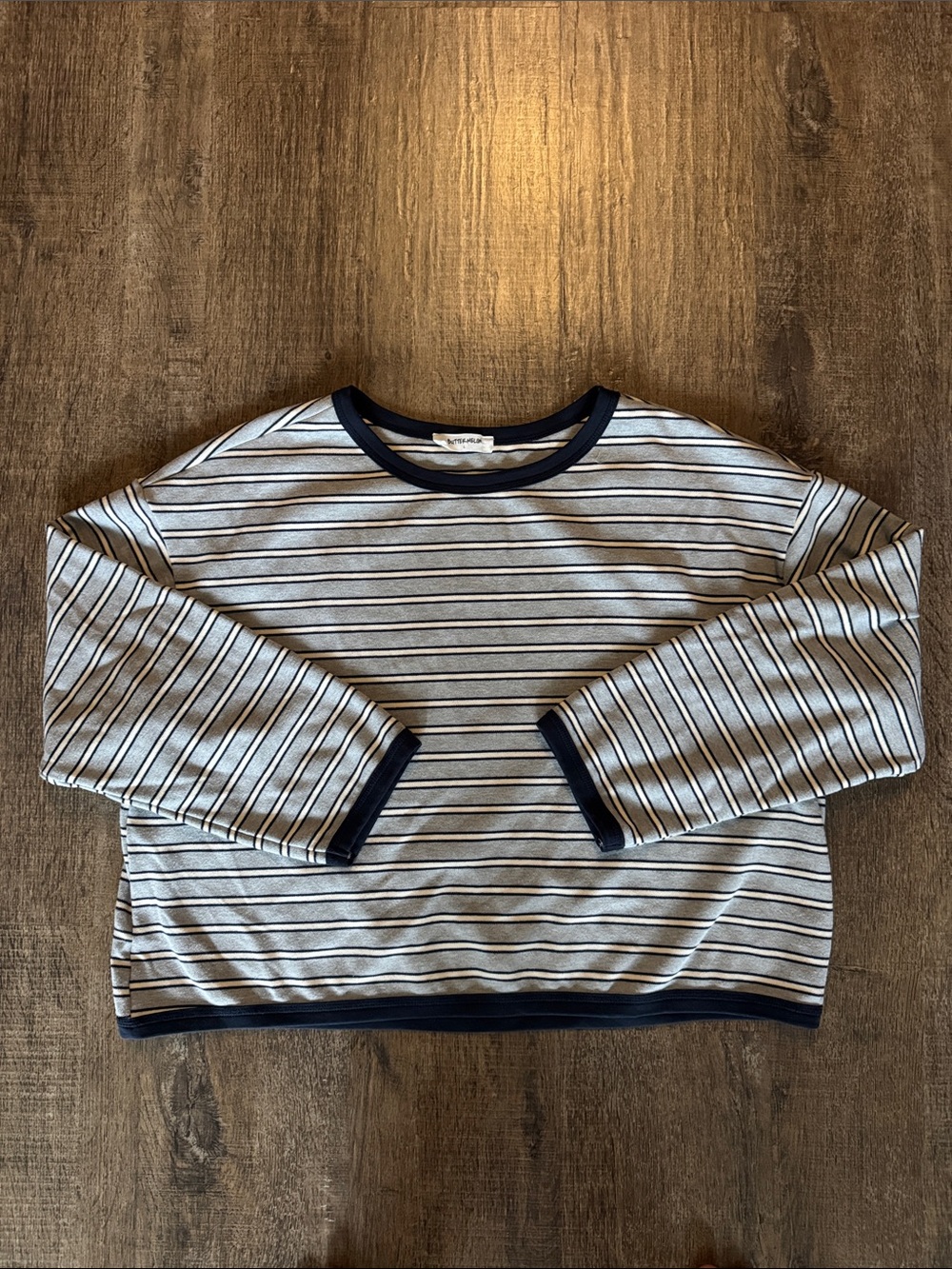 Buttermelon Navy & White Striped Long Sleeve Tee